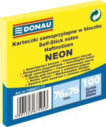 Samolep�c� blo�ek DONAU, 76 x 76 mm, neonov� �lut� 100 l�stk�